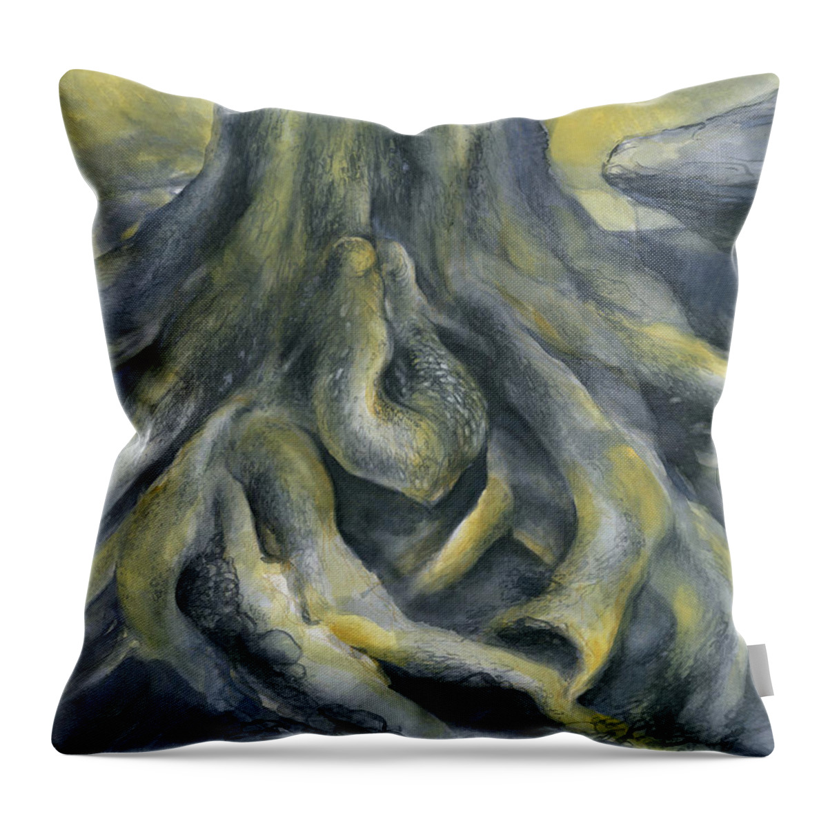 Root Throw Pillow featuring the painting Root on the rock plateau by Adriana Mueller