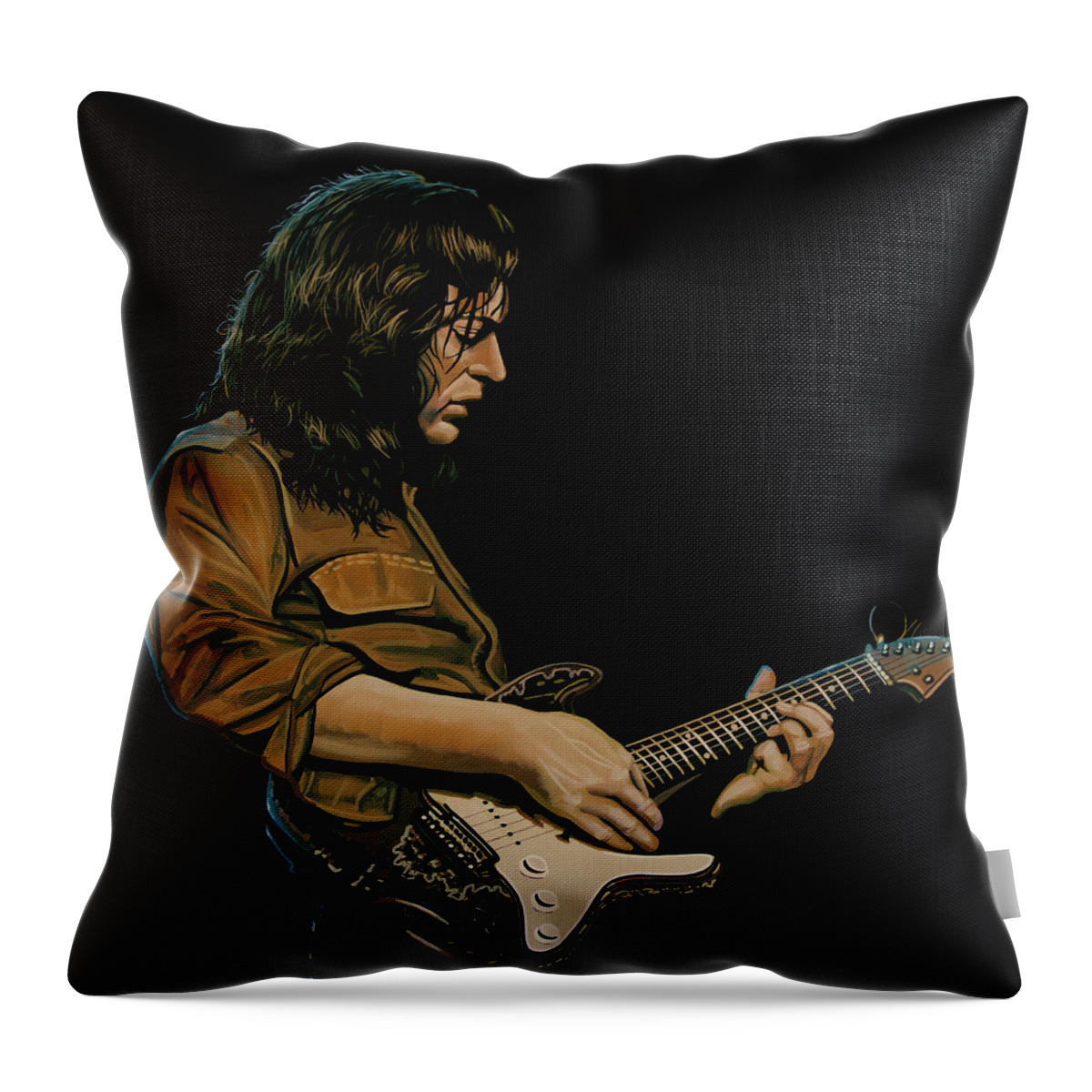 Rory Gallagher Throw Pillow featuring the painting Rory Gallagher Painting by Paul Meijering