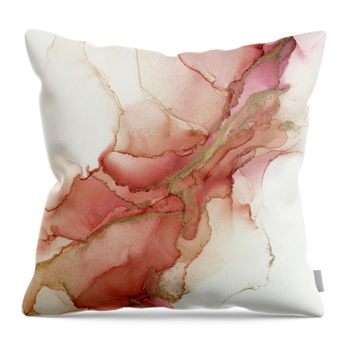 Rosewood Throw Pillow featuring the painting Rosewood Gold Abstract Ink by Olga Shvartsur