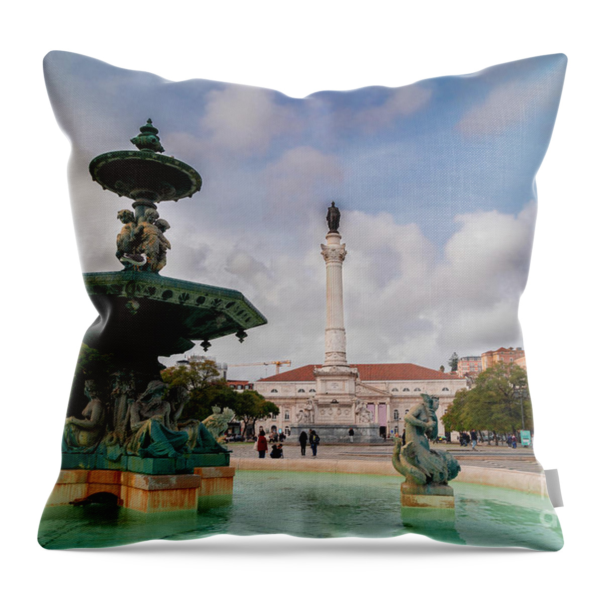 Lisbon Throw Pillow featuring the photograph Rossio Square, Lisbon by Anastasy Yarmolovich
