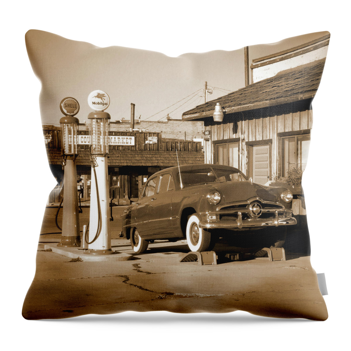 Route 66 Throw Pillow featuring the photograph Route 66 - Old Service Station by Mike McGlothlen