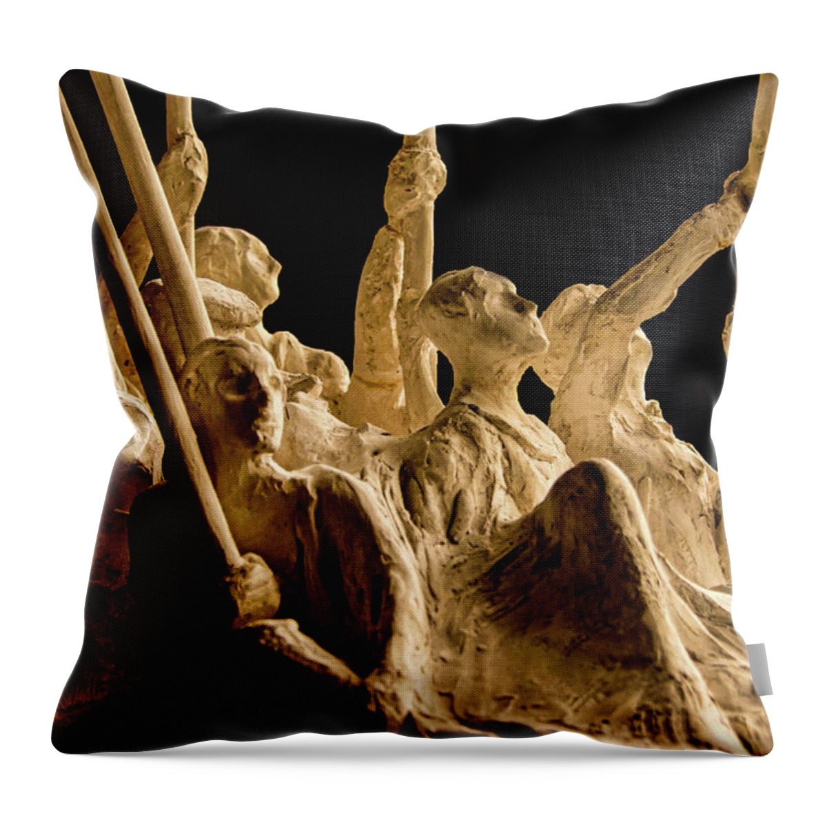 Rowing Boat Sculpture Sepia B&w Throw Pillow featuring the photograph Rowing Sculpture2 by John Linnemeyer