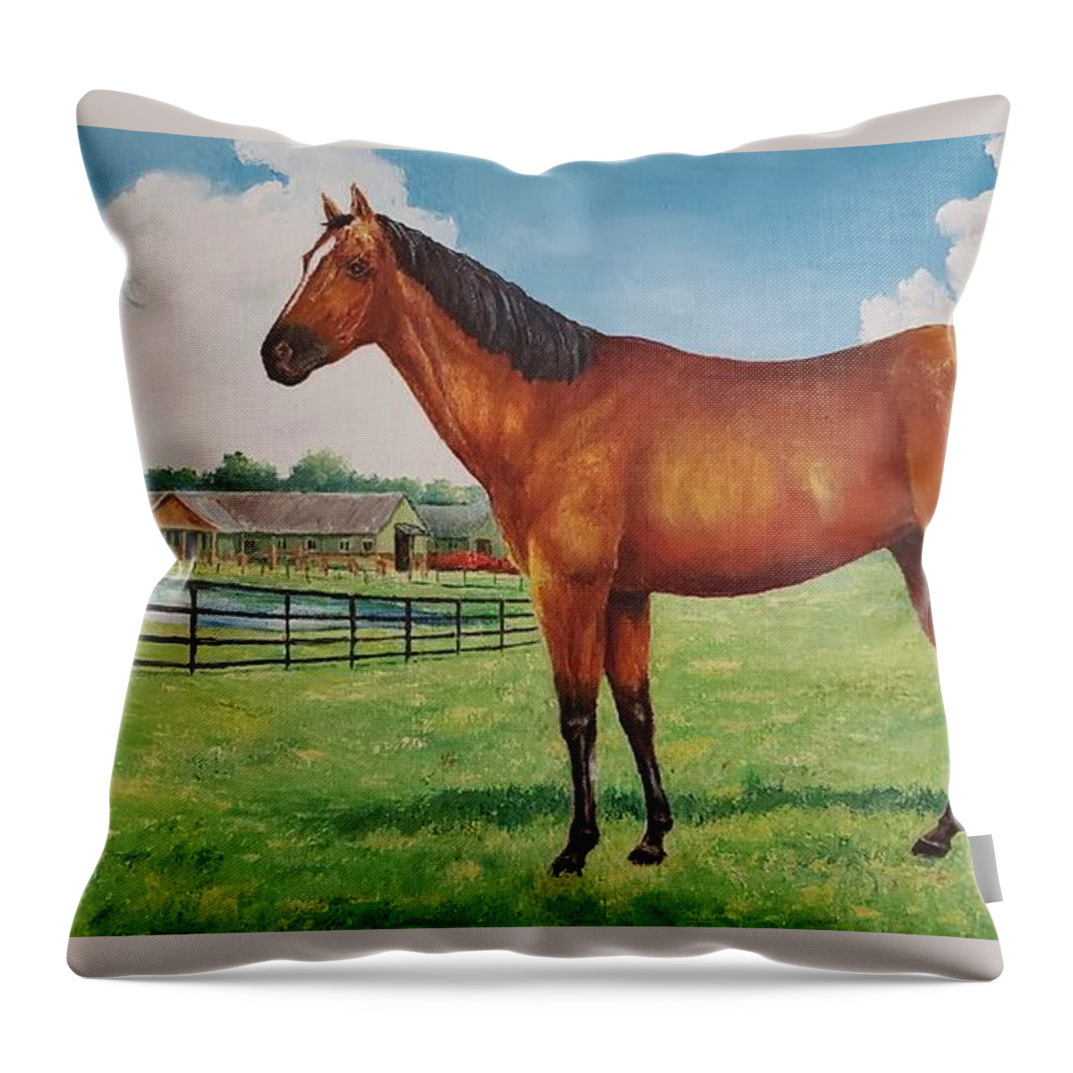 Kentucky Kentucky Derby Equestrian Horse Horseracing Derby Thoroughbred Racing Art Artwork Artist Oil Painting  Throw Pillow featuring the painting Run for the Roses by ML McCormick