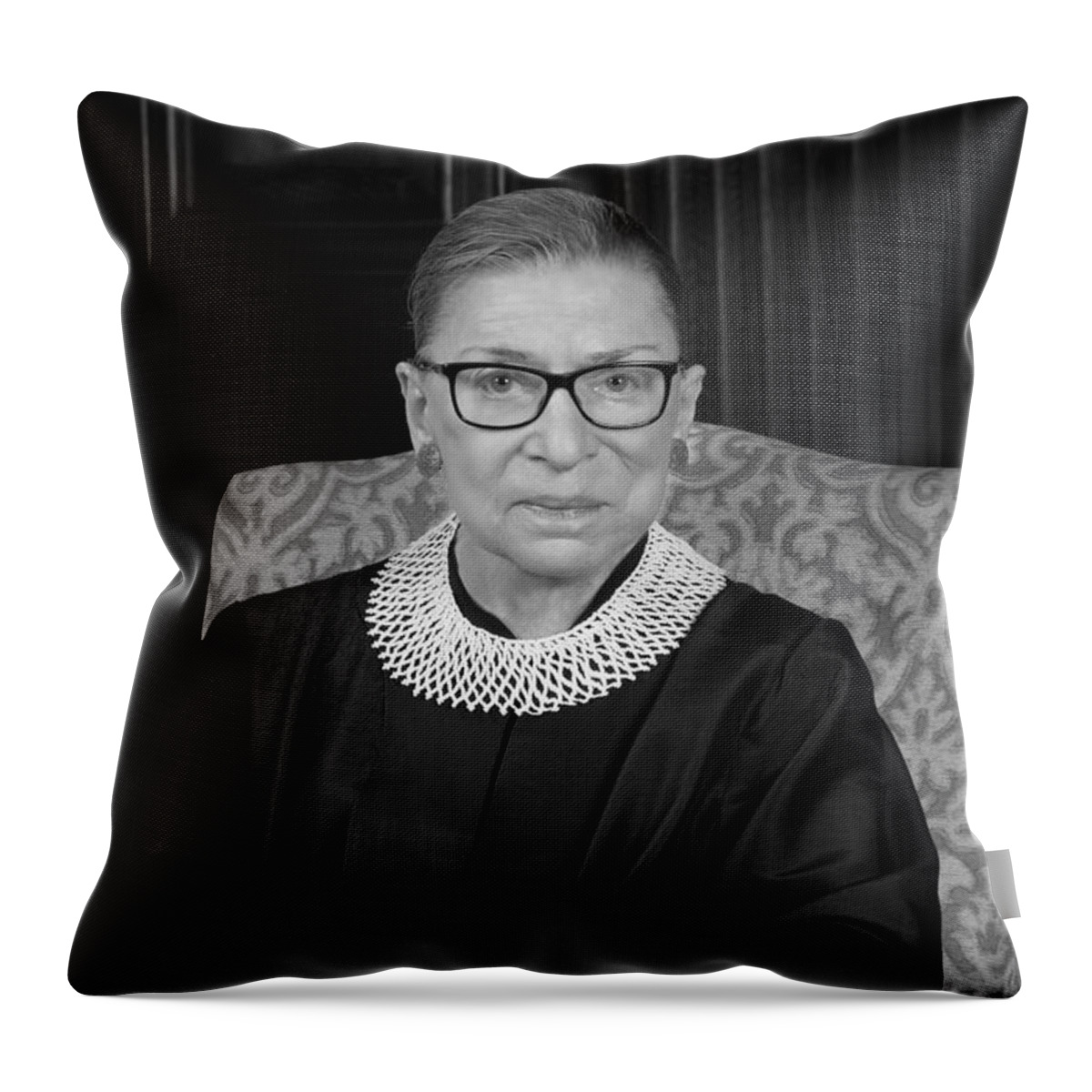 Ruth Bader Ginsburg Throw Pillow featuring the photograph Ruth Bader Ginsburg Portrait - 2016 by War Is Hell Store