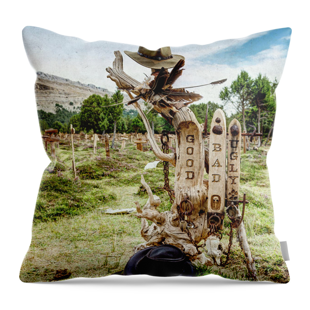 Sad Hill Cemetery Throw Pillow featuring the photograph Sad Hill Cemetery 01 by Weston Westmoreland