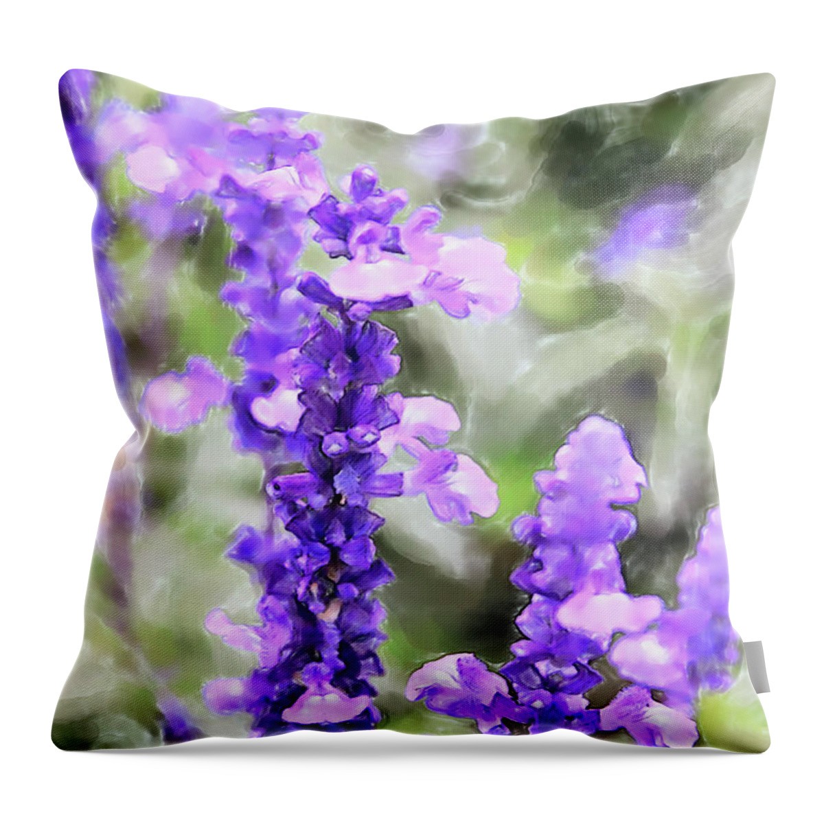 China Throw Pillow featuring the digital art Sage Flowers Watercolor by Tanya Owens