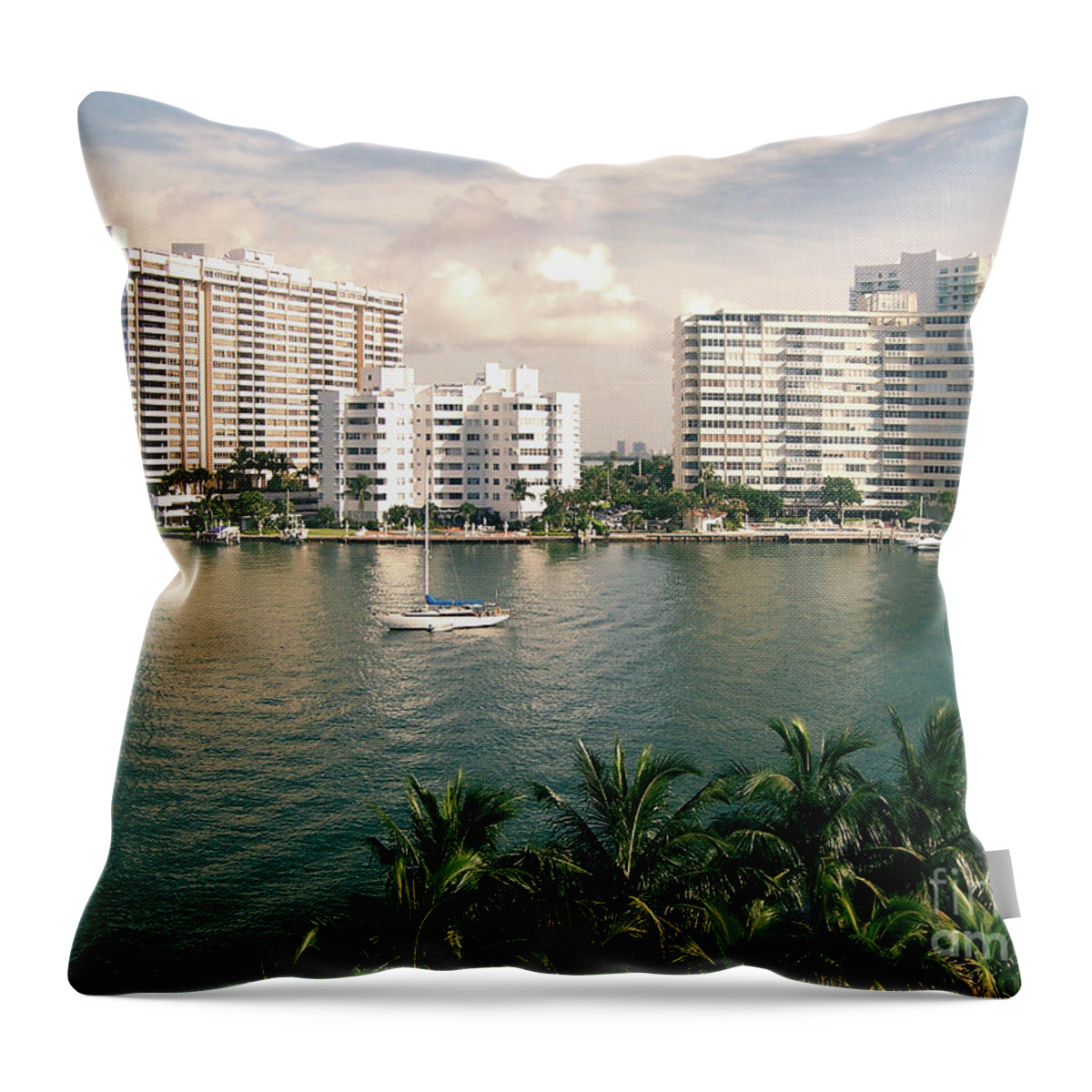 Miami Beach Throw Pillow featuring the photograph Sailboat In Miami Beach Florida by Phil Perkins
