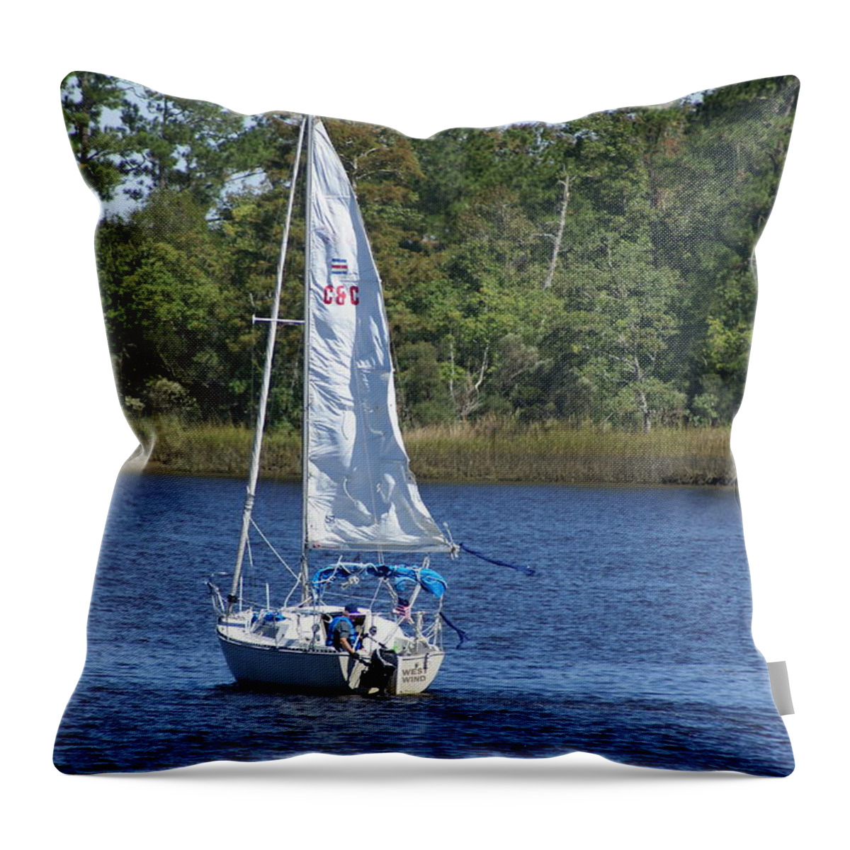  Throw Pillow featuring the photograph Sailing on the Brunswick River by Heather E Harman