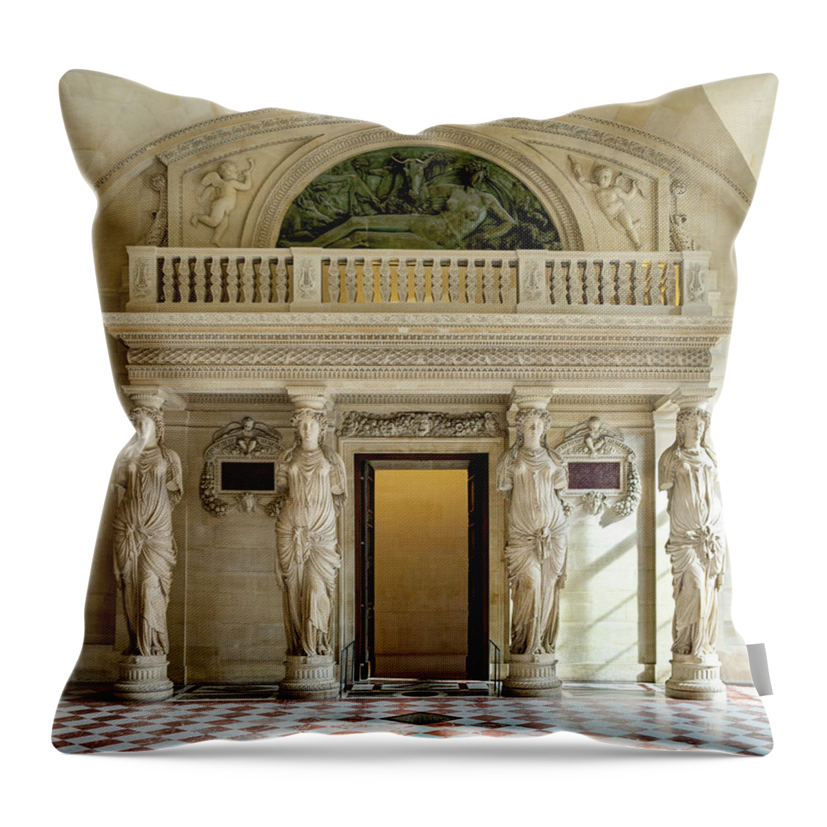 Room Of The Caryatids Louvre Paris Throw Pillow featuring the photograph Salle des Caryatides Louvre Paris 02 by Weston Westmoreland