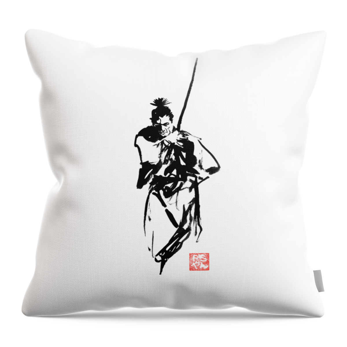 Samurai Throw Pillow featuring the painting Samurai 2 by Pechane Sumie