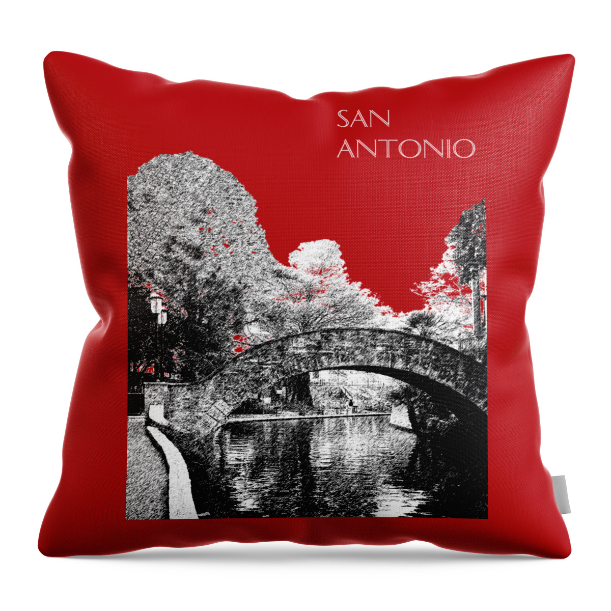 Architecture Throw Pillow featuring the digital art San Antonio Skyline River Walk - Dark Red by DB Artist