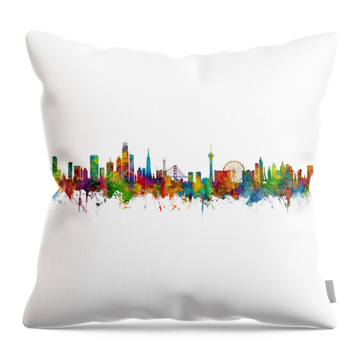 Las Vegas Throw Pillow featuring the digital art San Francisco and Las Vegas Skyline Mashup by Michael Tompsett
