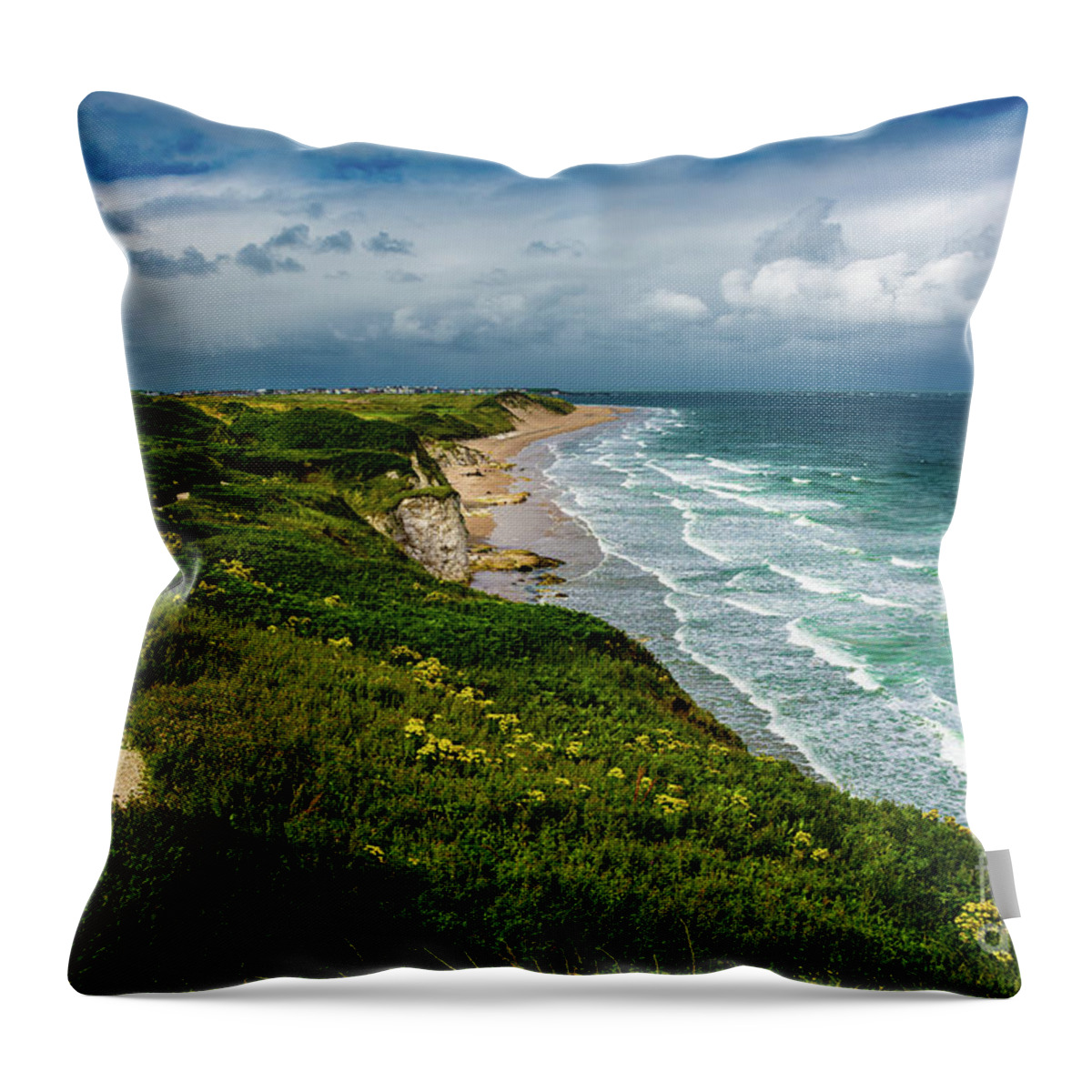 Ireland Throw Pillow featuring the photograph Sandy Beach and Coastal Landscape in Northern Ireland by Andreas Berthold