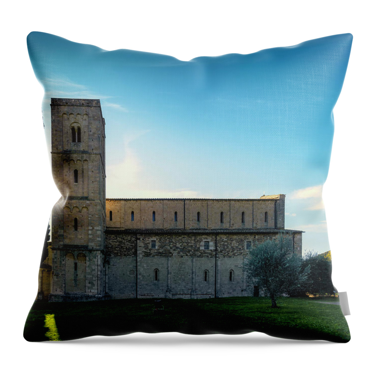 Montalcino Throw Pillow featuring the photograph Sant Antimo Abbey in the Morning by Stefano Orazzini