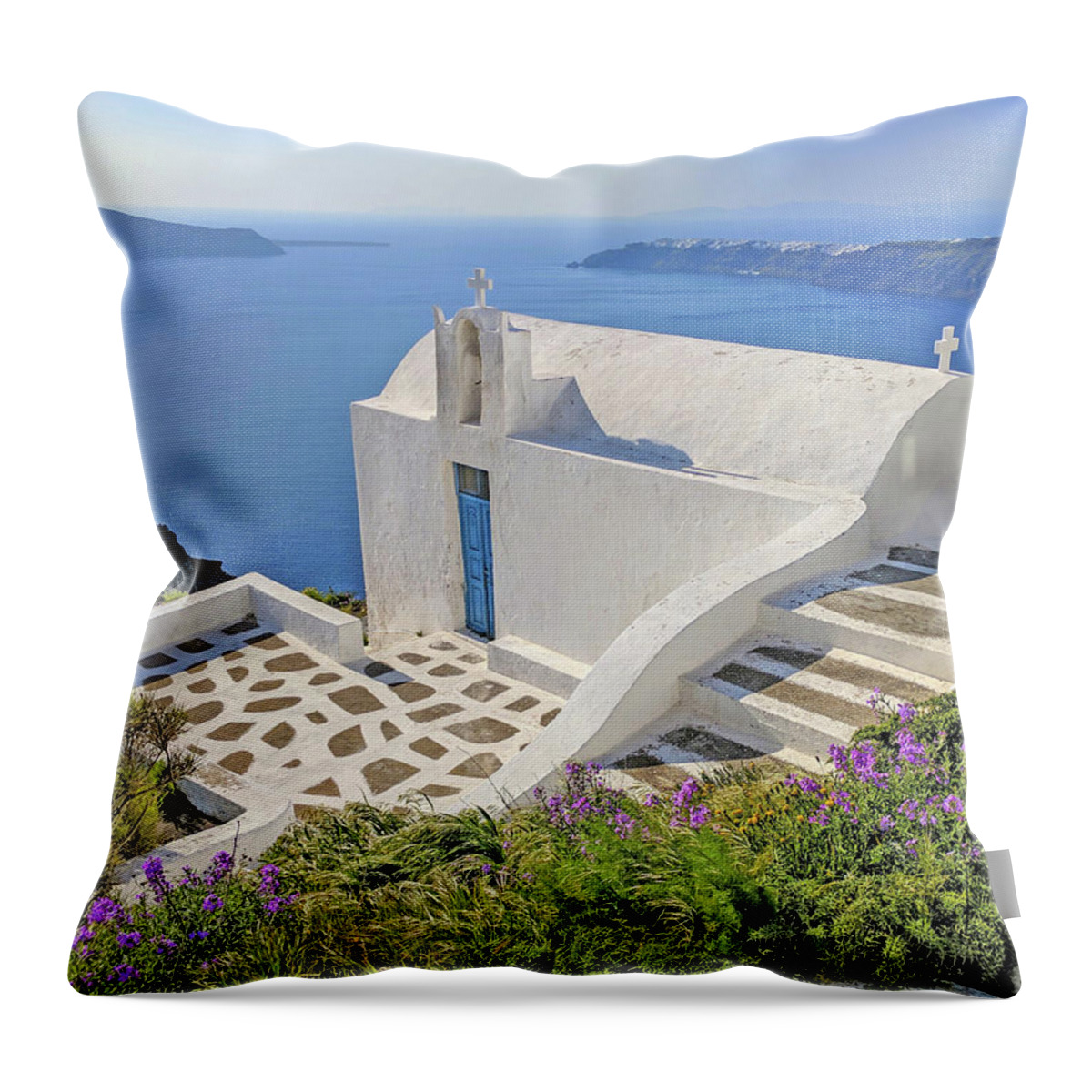 Santorini Throw Pillow featuring the photograph Santorini View of Caldera by Yvonne Jasinski