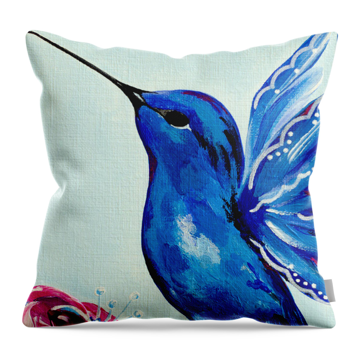 Bird Throw Pillow featuring the painting Sapphire Hummingbird by Beth Ann Scott