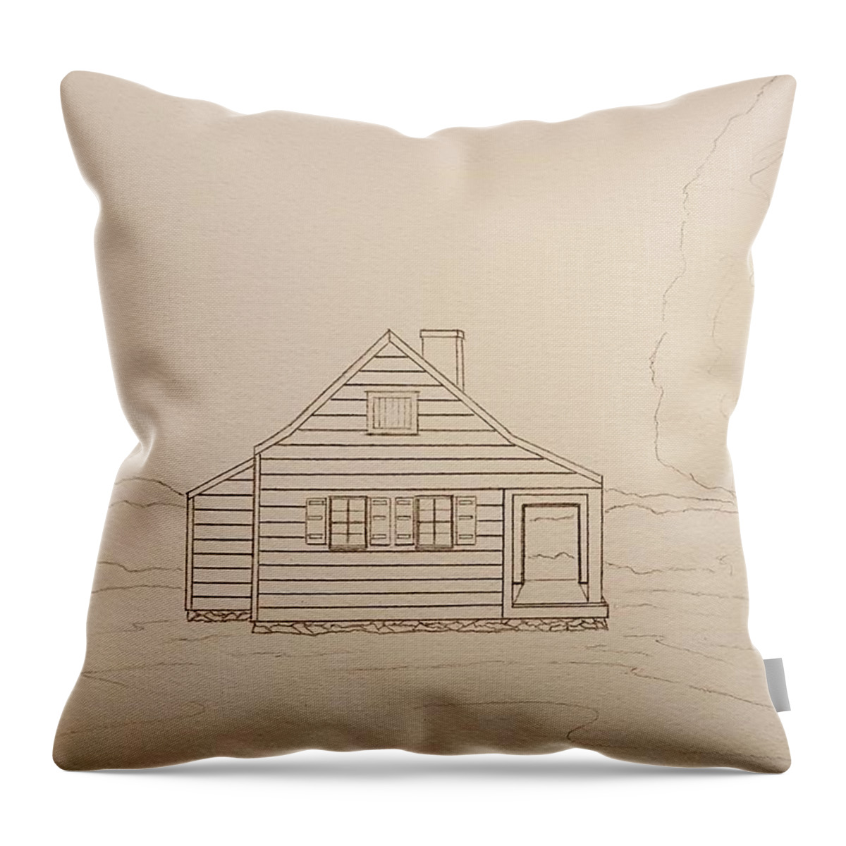 Sketch Throw Pillow featuring the drawing Saratoga Farmhouse by John Klobucher