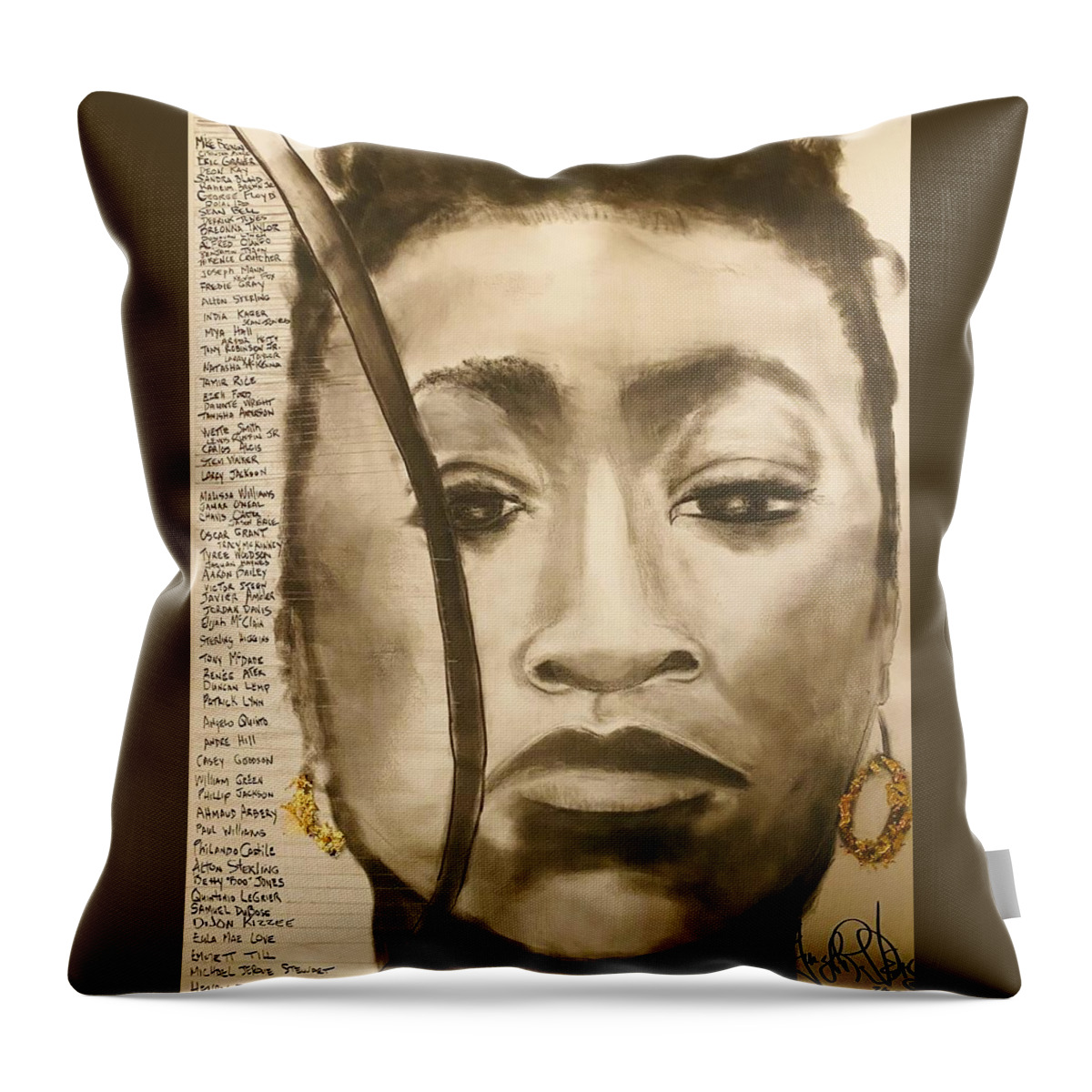  Throw Pillow featuring the drawing Say their Names by Angie ONeal
