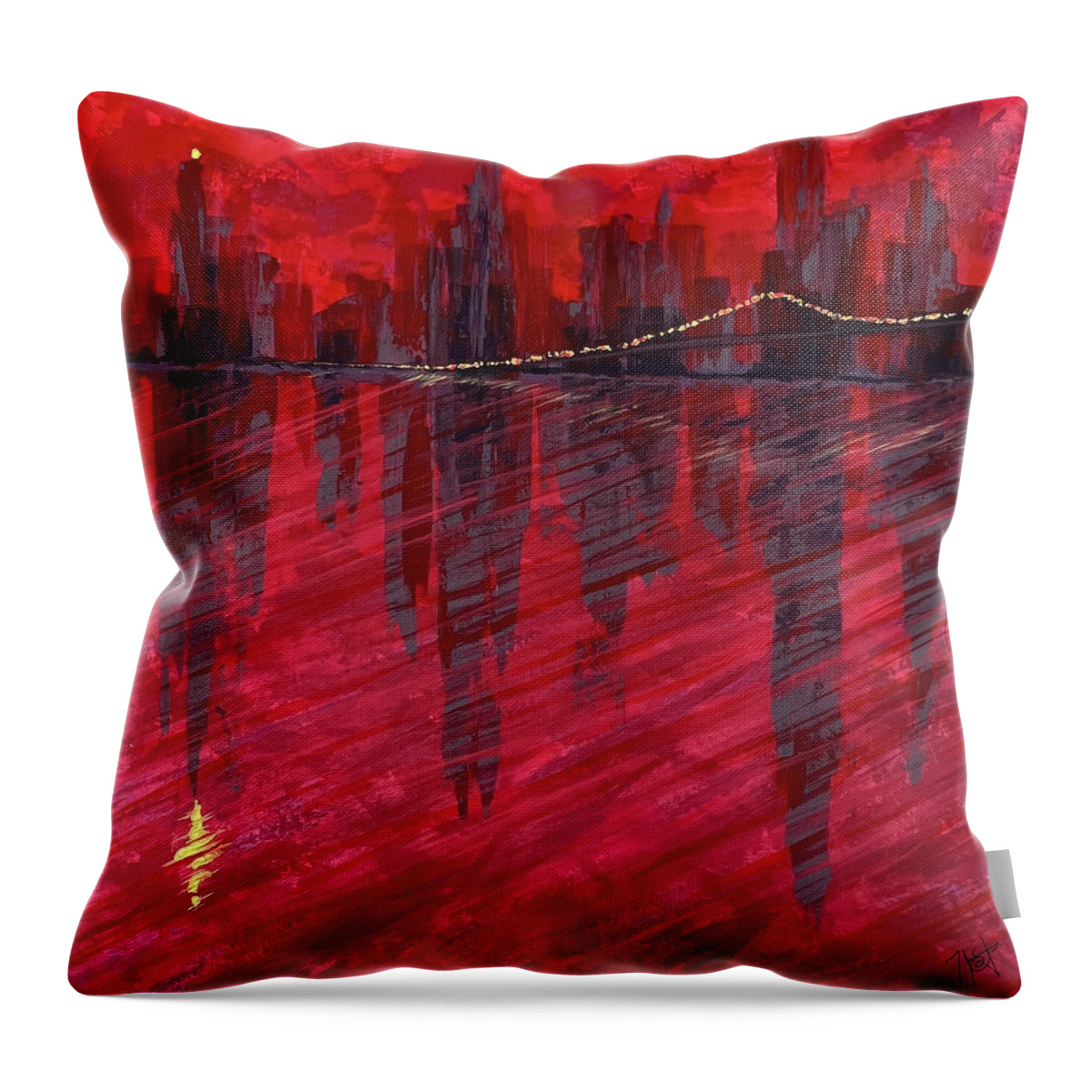 Abstract Throw Pillow featuring the painting Scarlet by Tes Scholtz