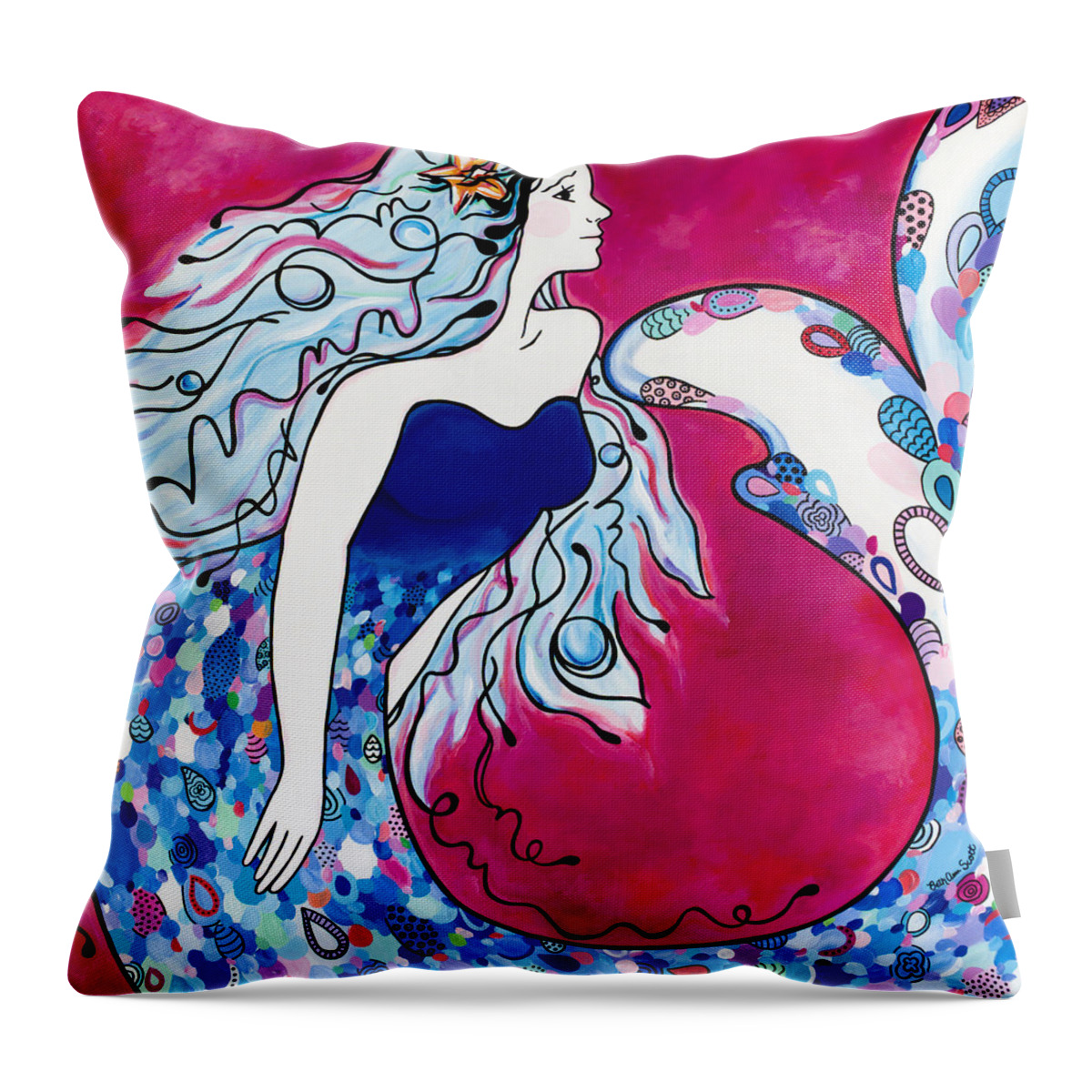 Mermaid Throw Pillow featuring the painting Sea Princess by Beth Ann Scott