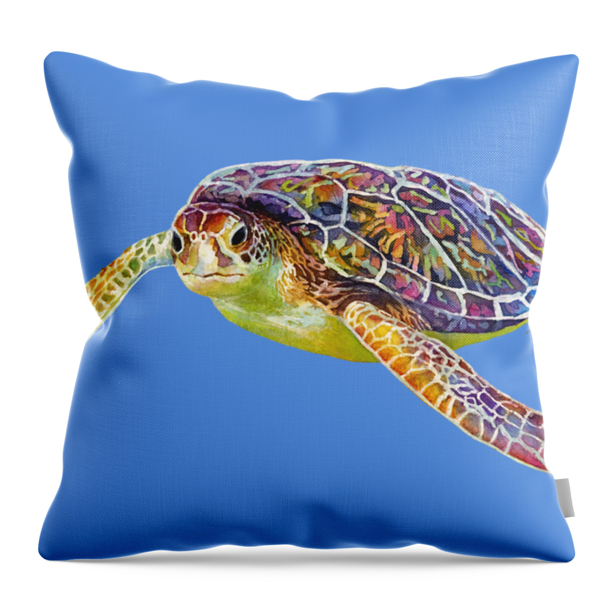 Turtle Throw Pillow featuring the painting Sea Turtle 3 - solid background by Hailey E Herrera