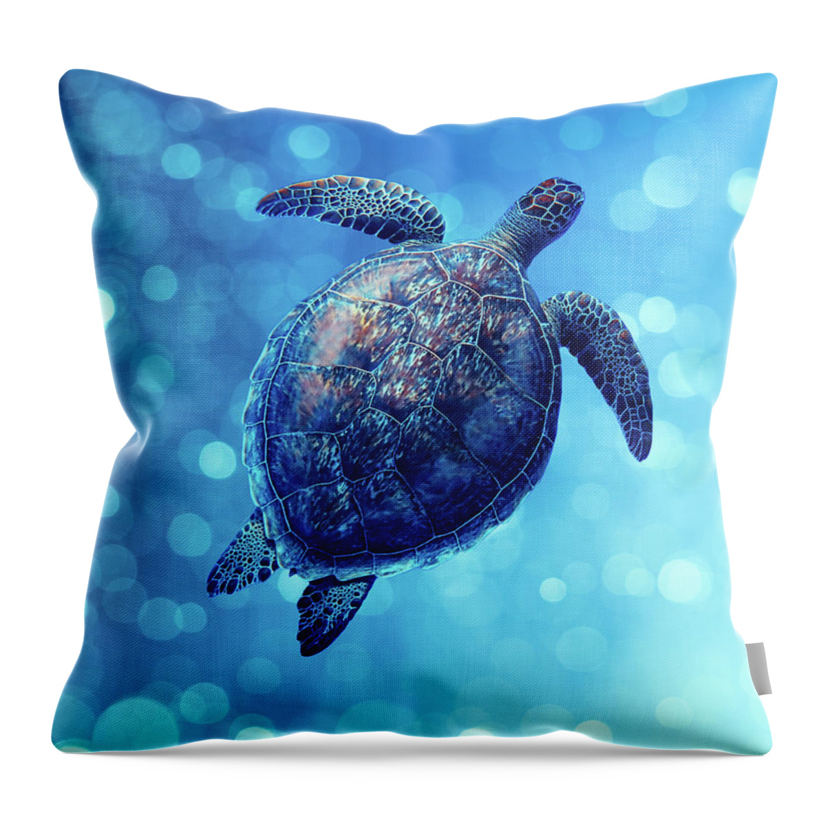 Animal Throw Pillow featuring the photograph Sea Turtle Bubbly Blues by Laura Fasulo