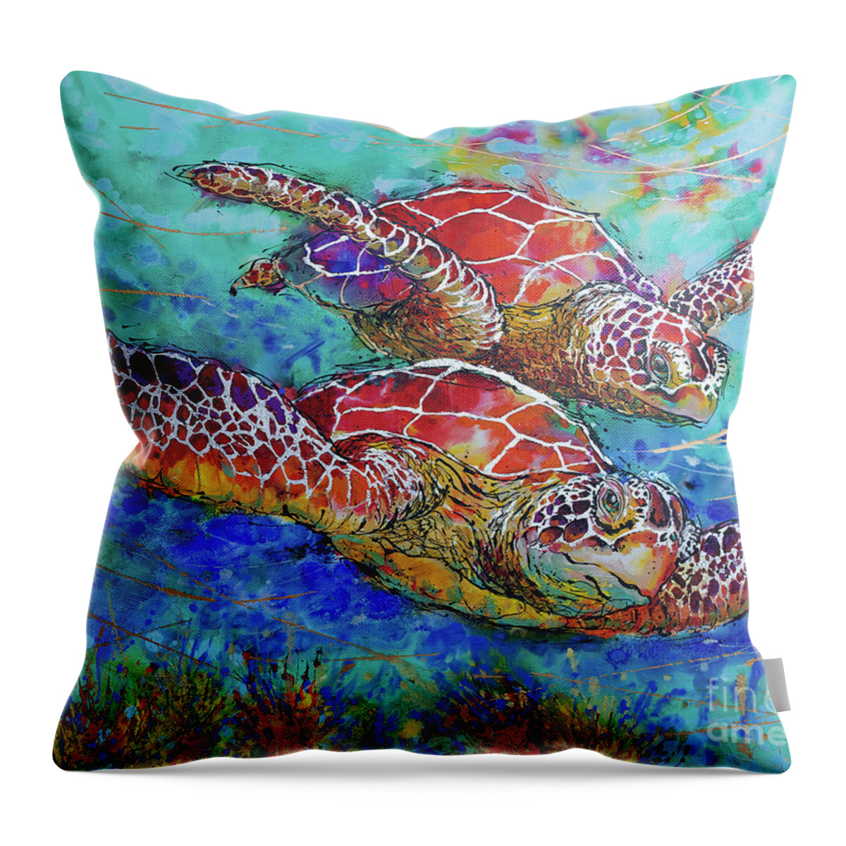  Throw Pillow featuring the painting Sea Turtle Buddies II by Jyotika Shroff