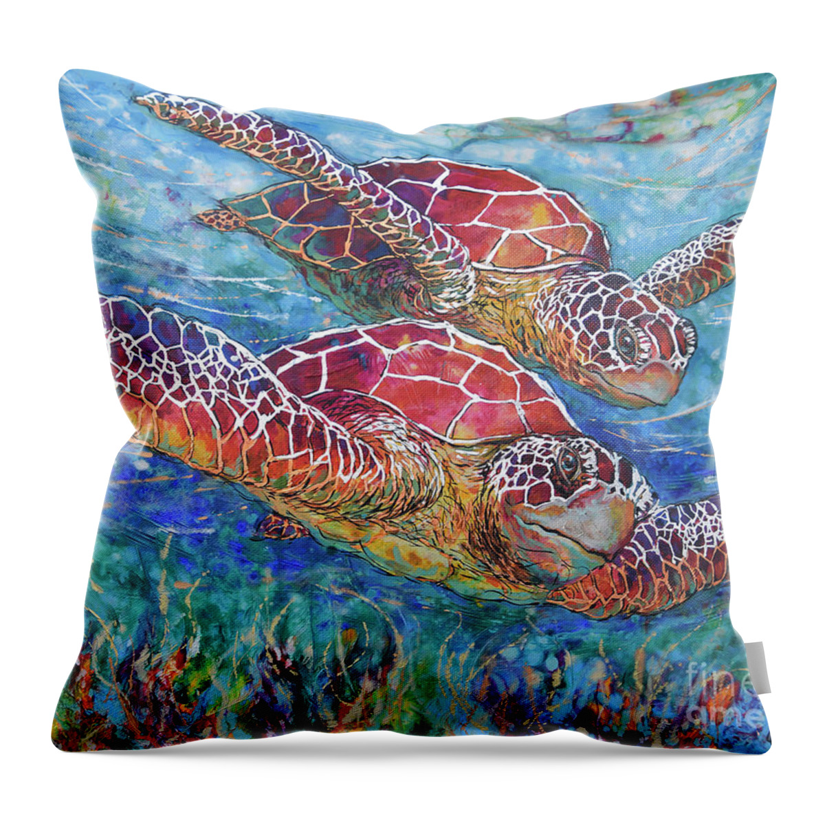  Throw Pillow featuring the painting Sea Turtle Buddies III by Jyotika Shroff
