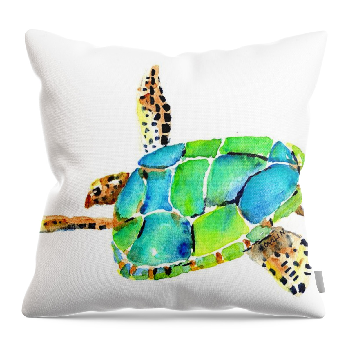 Turtle Throw Pillow featuring the painting Sea Turtle by Carlin Blahnik CarlinArtWatercolor
