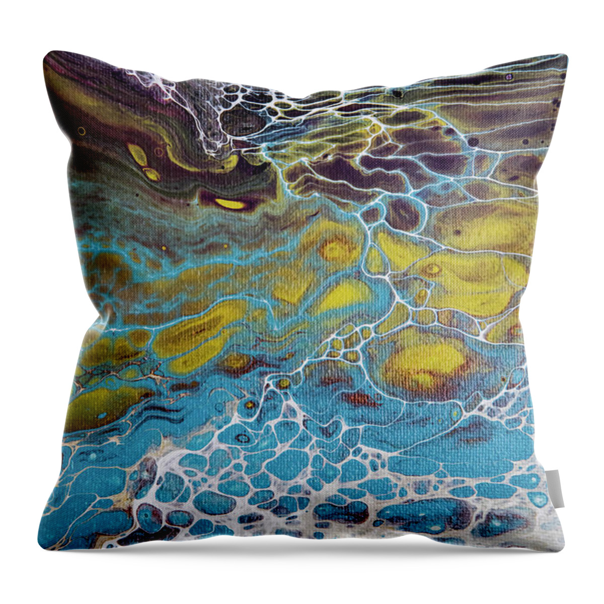 Abstract Throw Pillow featuring the painting Seafoam Abstract by Jani Freimann