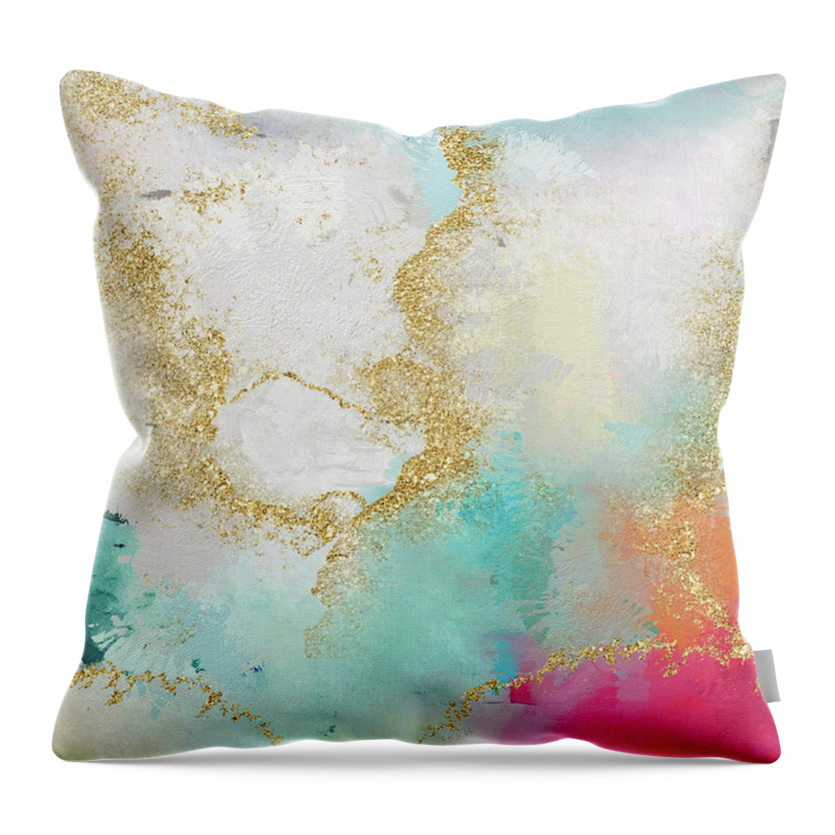 Watercolor Throw Pillow featuring the painting Seafoam Green, Pink And Gold by Modern Art