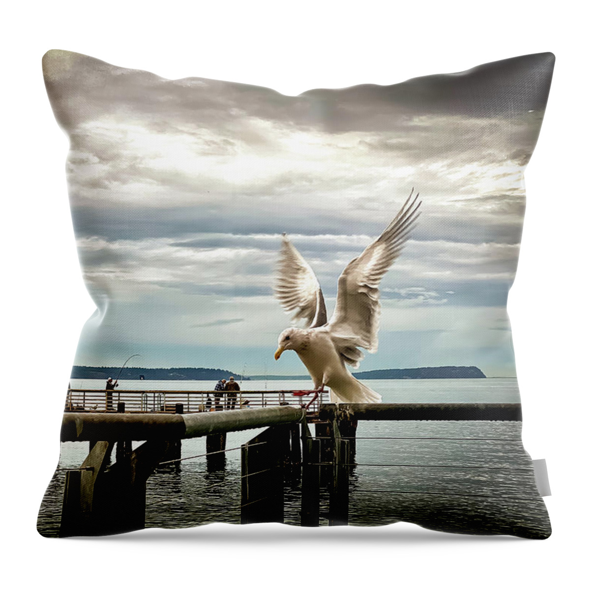Seabird Throw Pillow featuring the photograph Seagull's landing by Anamar Pictures