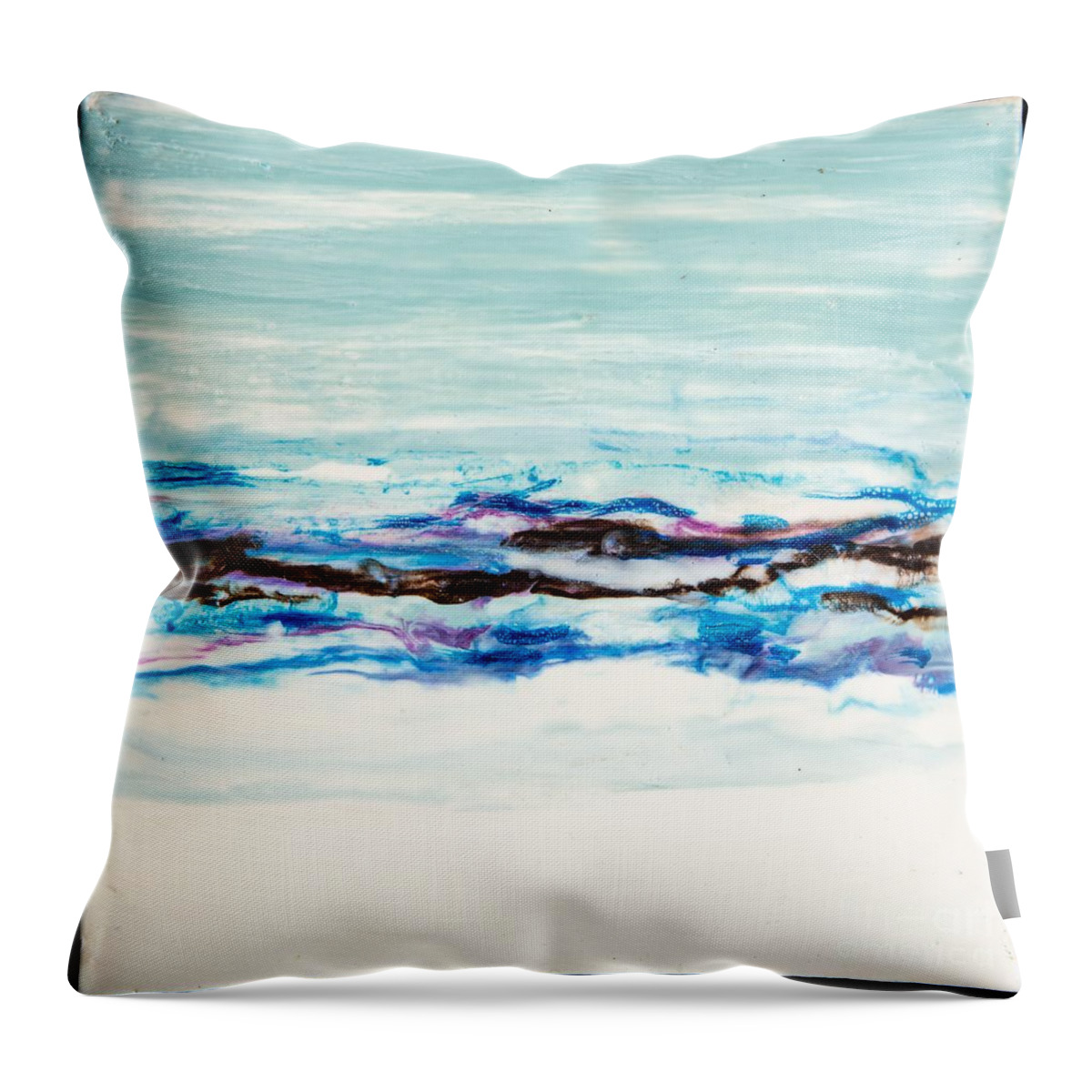 Abstract Throw Pillow featuring the digital art Seaside Series I - Colorful Abstract Contemporary Acrylic Painting by Sambel Pedes