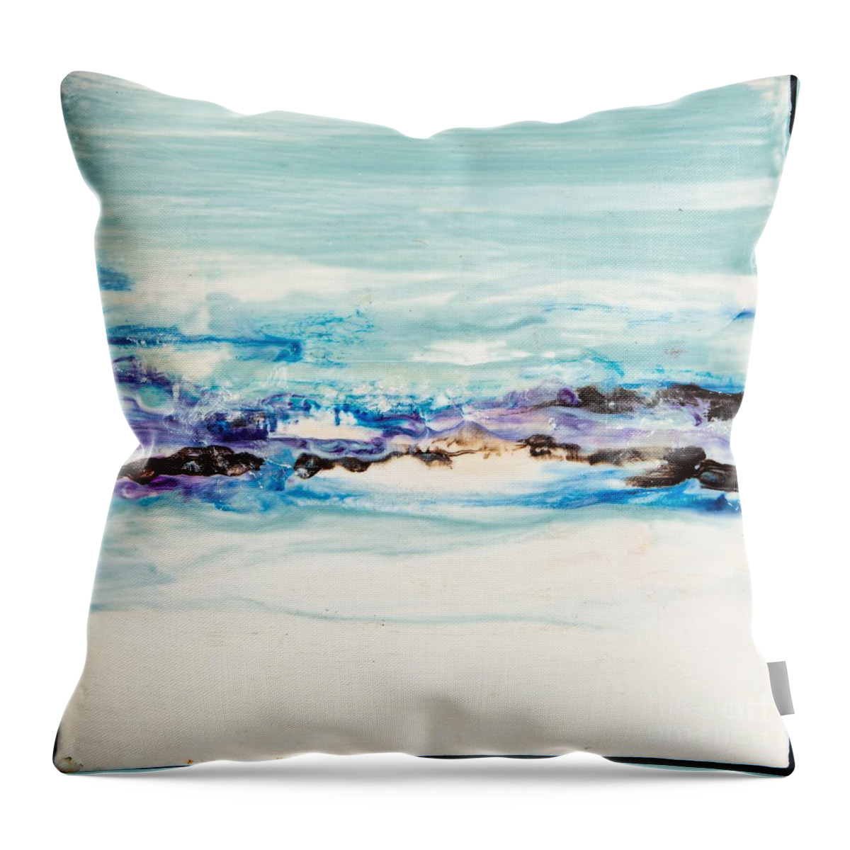 Abstract Throw Pillow featuring the digital art Seaside Series II - Colorful Abstract Contemporary Acrylic Painting by Sambel Pedes