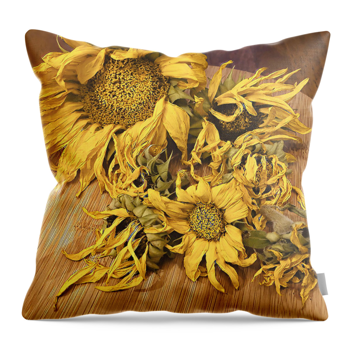 Sunflowers Throw Pillow featuring the digital art Seasons End by Juliette Becker