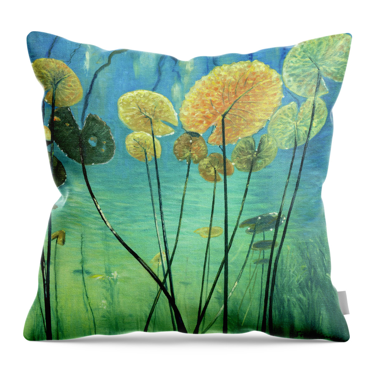 Water Lilies Throw Pillow featuring the painting Seerosen, Teichrosen by Uwe Fehrmann