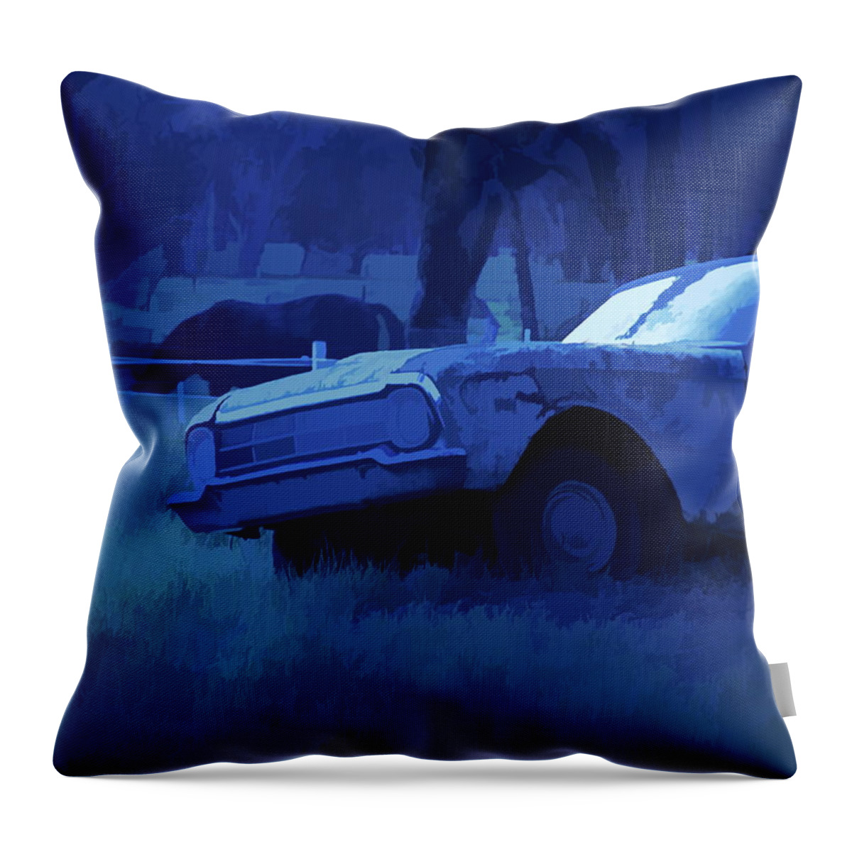 Ford Falcon Ute Throw Pillow featuring the mixed media Semi-Abstract 1960s Classic Ford Falcon Ute And Horse by Joan Stratton