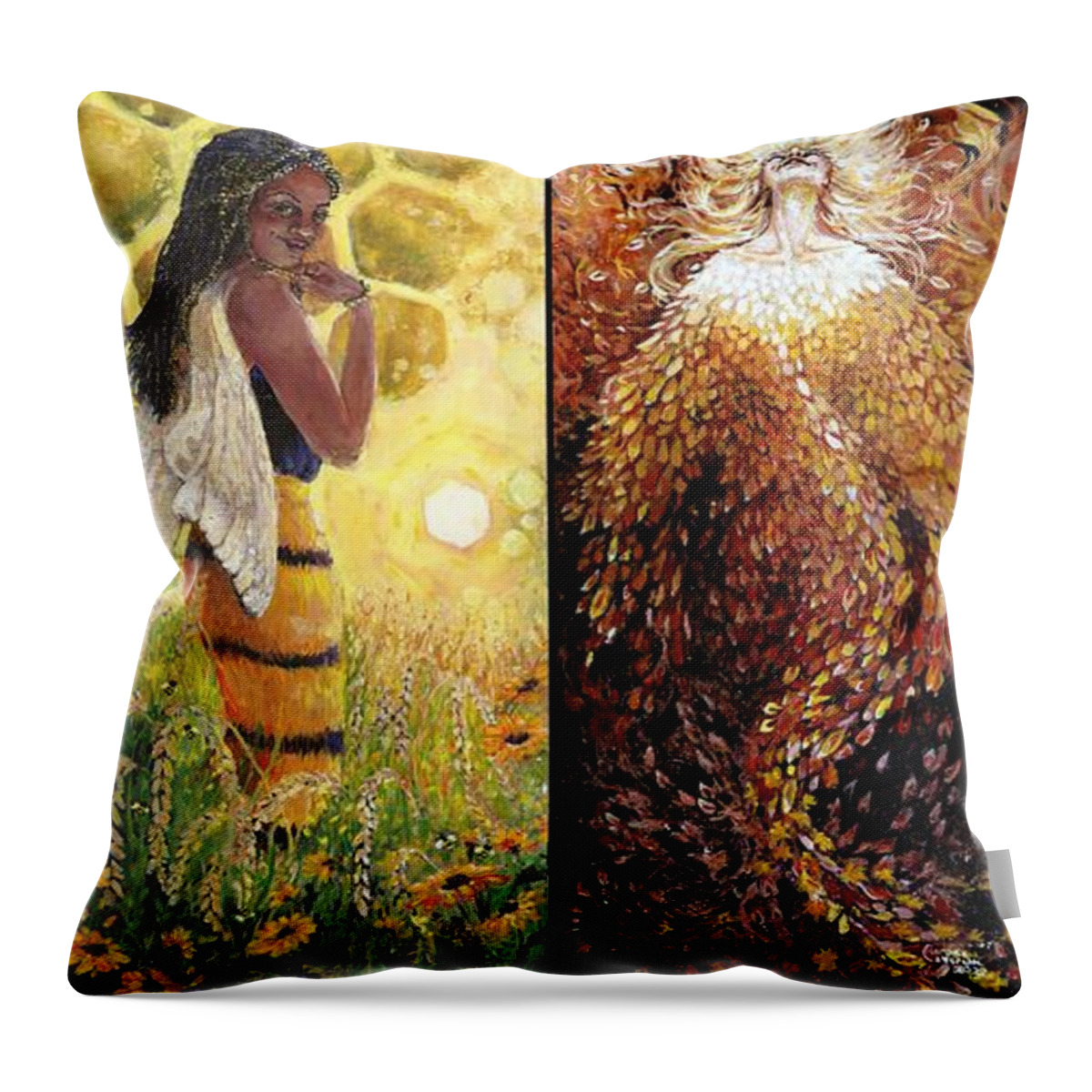 Sentinel Throw Pillow featuring the painting Sentinels of the Seasons by Merana Cadorette