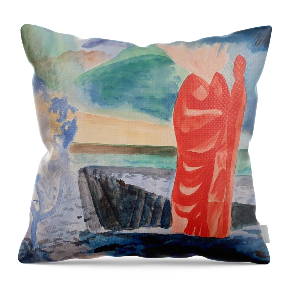 Classical Greek Sculpture Throw Pillow featuring the painting Separation of the Waters by Enrico Garff