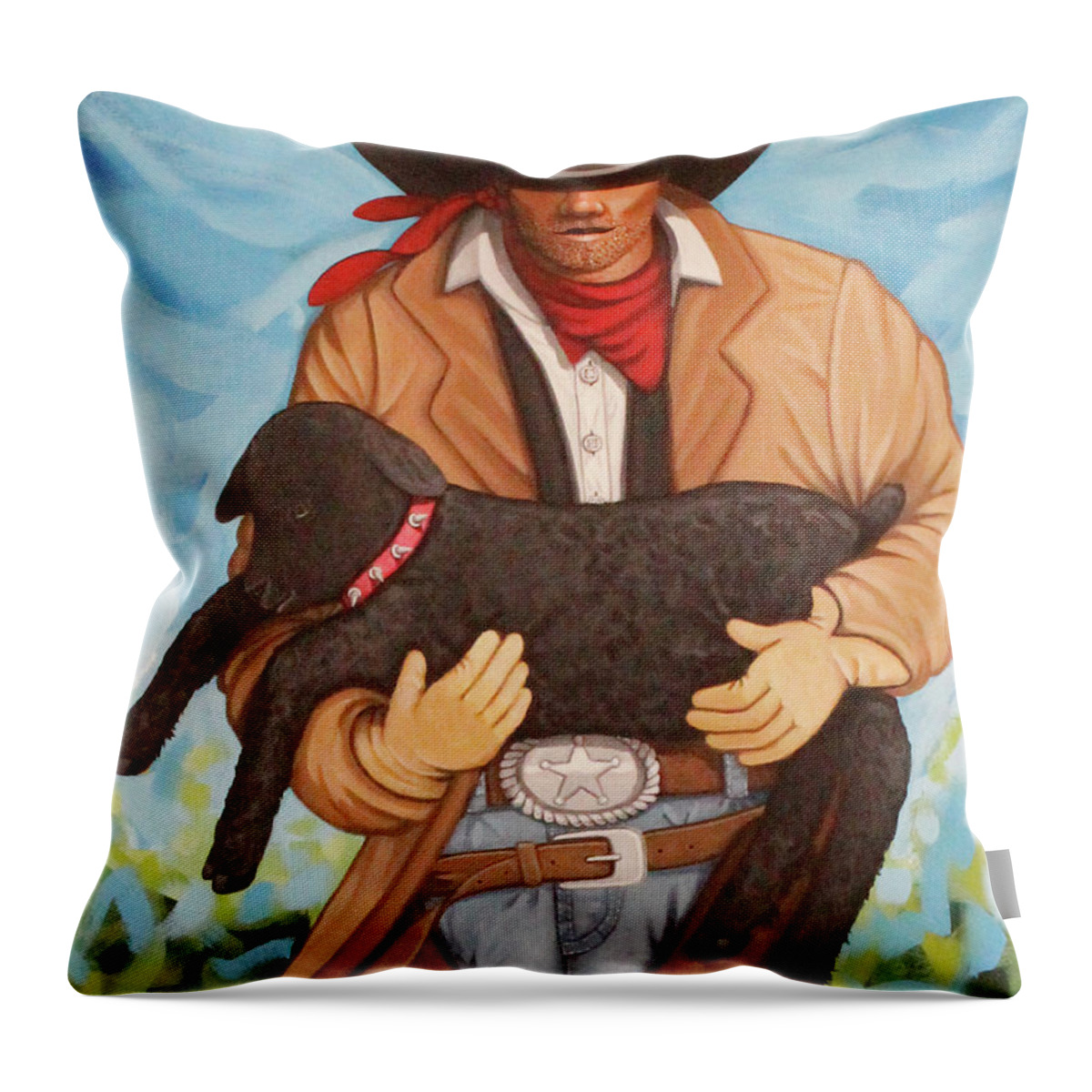 Black Sheep Throw Pillow featuring the painting She's A Black Sheep by Lance Headlee