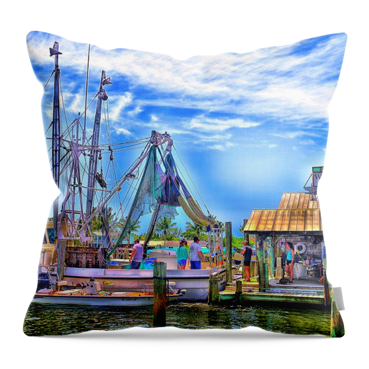 Boca Grande Throw Pillow featuring the photograph Shrimp Boating by Alison Belsan Horton
