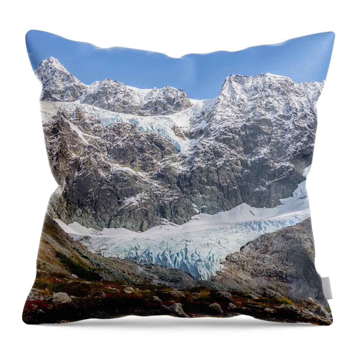 Mount Shuksan Throw Pillow featuring the photograph Shuksan Glacier by Michael Rauwolf