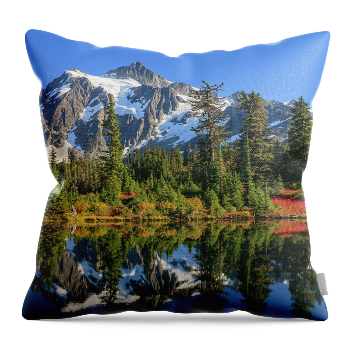 Mt. Shuksan Throw Pillow featuring the photograph Shuksan Reflection by Michael Rauwolf