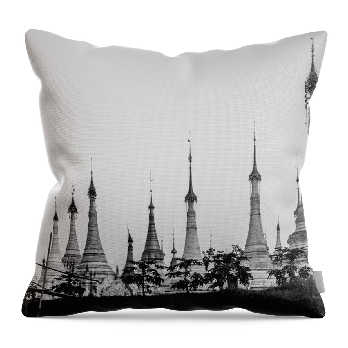 Shwe Indein Throw Pillow featuring the photograph Shwe Indein Pagoda by Arj Munoz