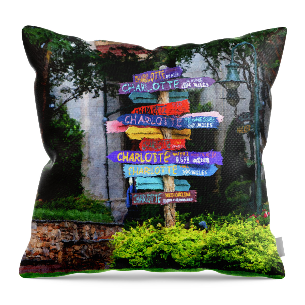 Signpost Throw Pillow featuring the digital art Signpost at The Green by SnapHappy Photos
