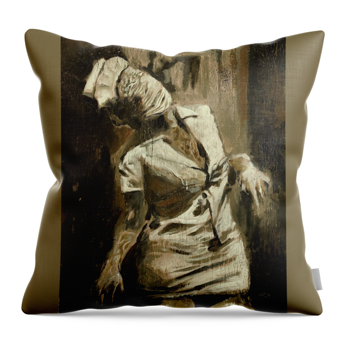 Silent Hill Throw Pillow featuring the painting Silent Hill by Sv Bell