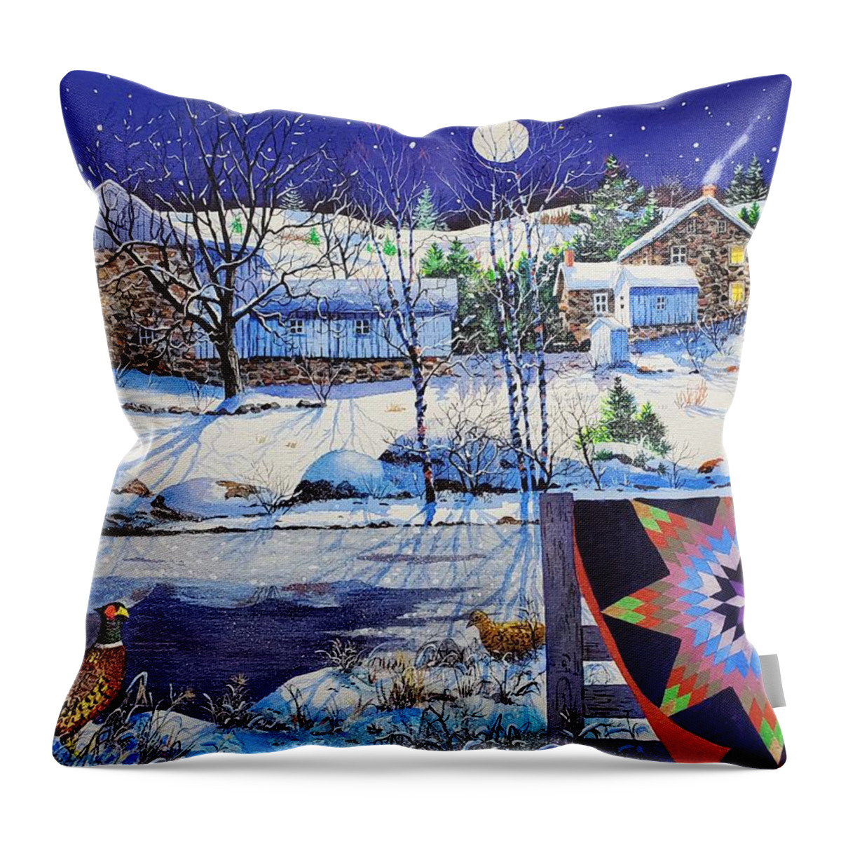 Snow Landscape Throw Pillow featuring the painting Silent Night by Diane Phalen