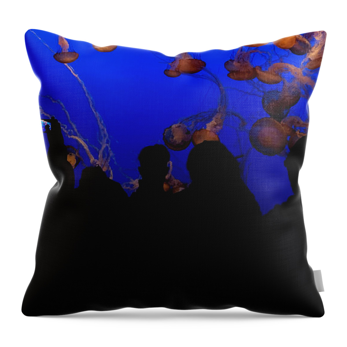 Silhouette Throw Pillow featuring the photograph Silhouette of people at aquarium by John Quinn