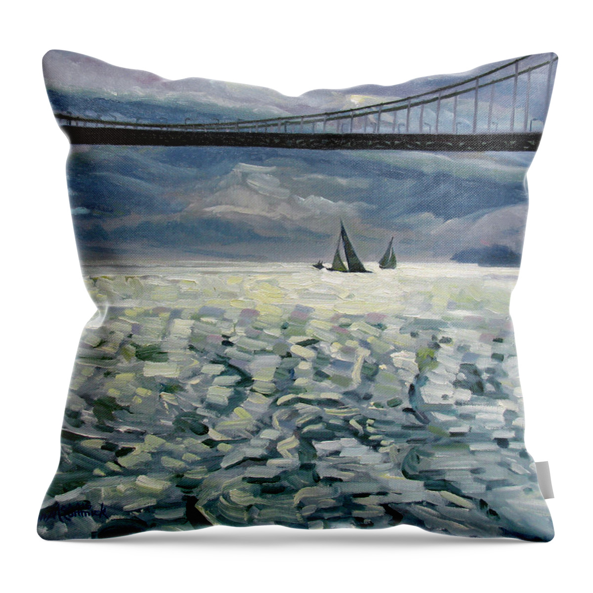 Golden Gate Throw Pillow featuring the painting Silhouettes by John McCormick