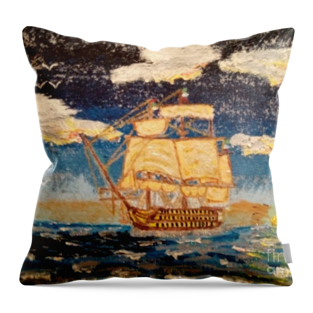 Ship Throw Pillow featuring the painting Silver Seas by David Westwood